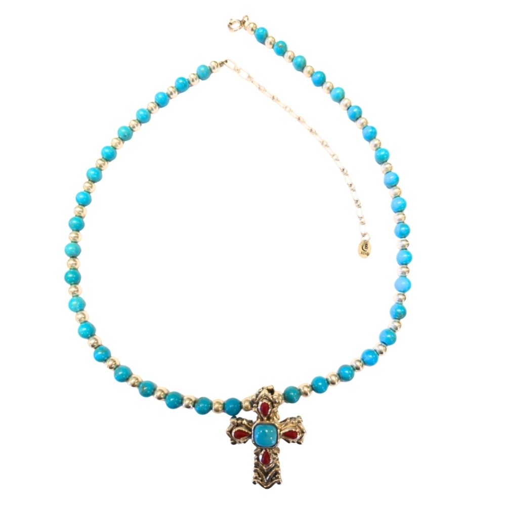 Sterling Silver Carloyn Pollack Turquoise Necklace With Samuel Benham Pendant
